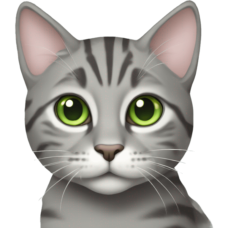 Gray tabby cat with green eyes coquette emoji