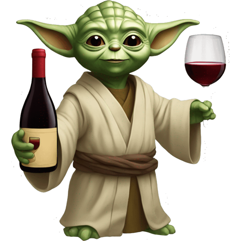 happy yoda with a red wine bottle emoji