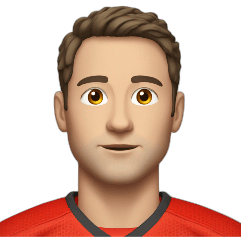 a young white man with no beard and very short dark hair and brown eyes in a red ferrari jersey emoji