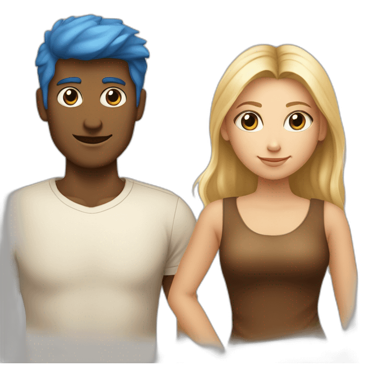 Un couple avec le garçon châtain au yeux bleus et la fille blonde au yeux marrons  emoji