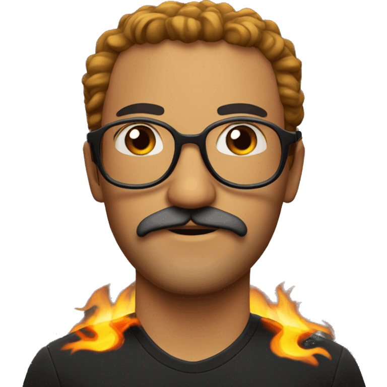 Man with fire as hair, beard and ustache with black eyeglasses emoji