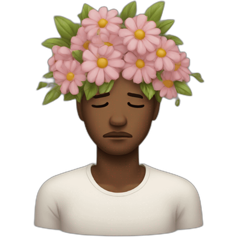 crying man with flowers on head emoji