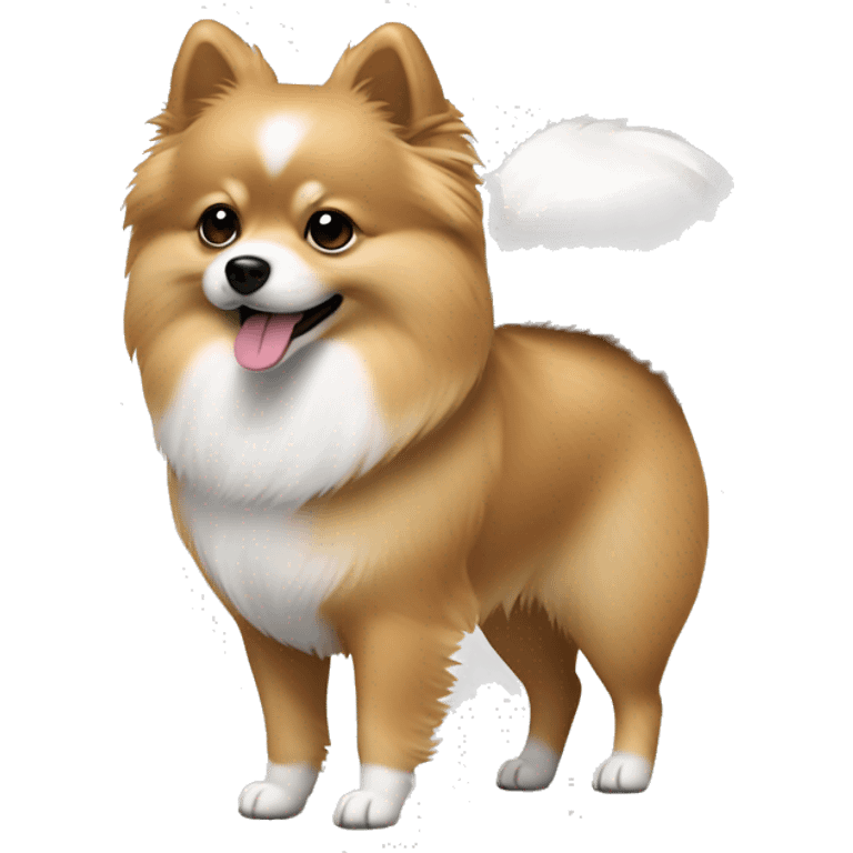 walking pomeranian-spitz mix light brown and white with gray ears  emoji