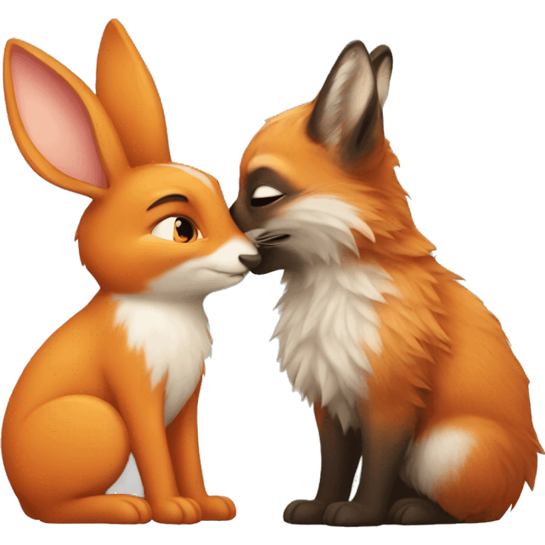 Bunny and fox kissing emoji