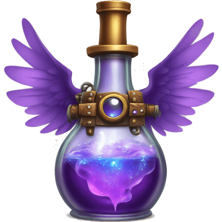 violet magical steampunk potion with colored bird wings inside emoji