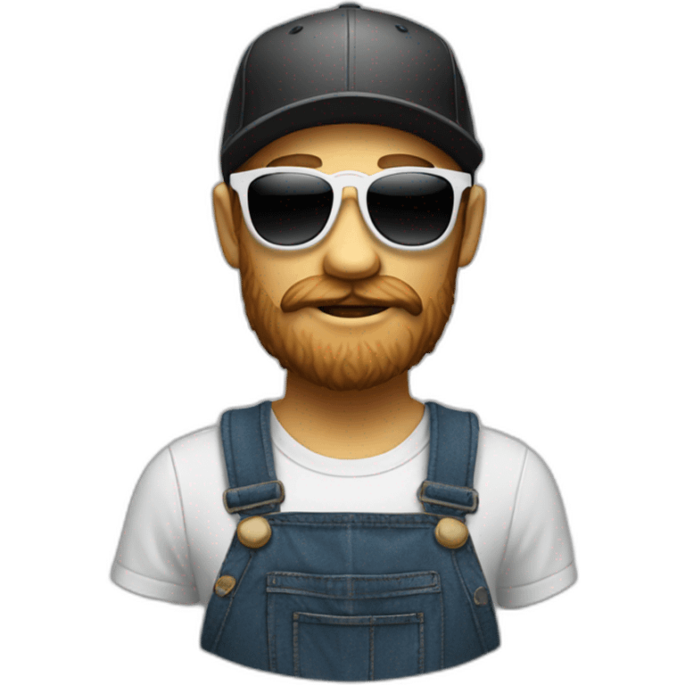 White Hipster with a black bear, a cap, dungarees and cool sunglasses emoji