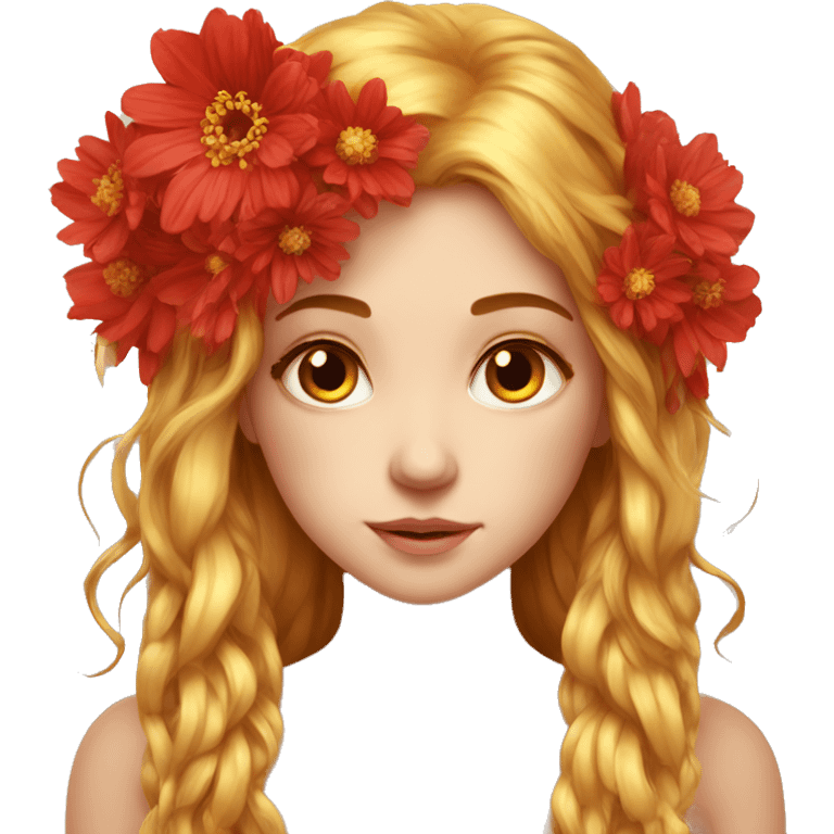 big wings, flower, Beautiful, fairy, red, gold,red, long hair emoji