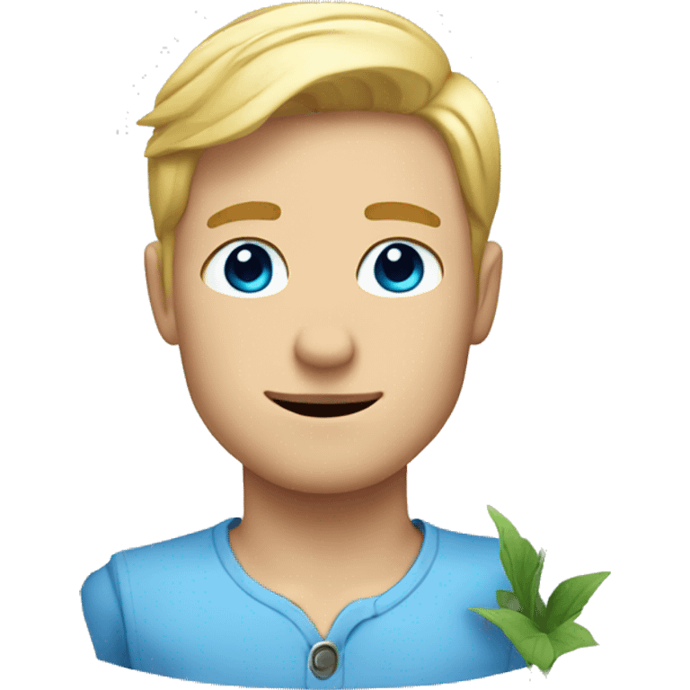 Blonde guy with blue eyes holding flower emoji