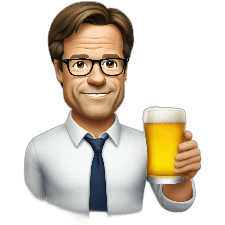 Mark rutte with glasses drinking beer emoji