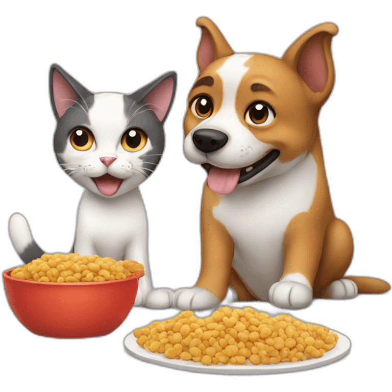 Dog and cat eating food  emoji