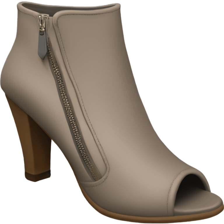 Realistic pair of Isolated taupe peep toe zip up bootie boots facing forward.  emoji