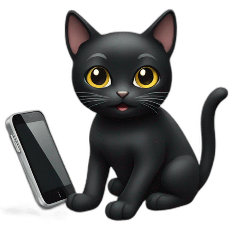 Black cat holding a smartphone emoji