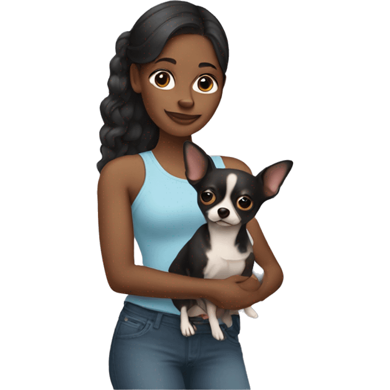 Black woman holding a chihuahua  emoji