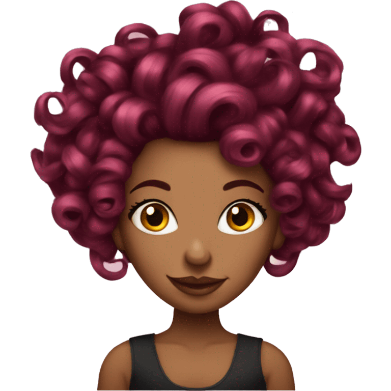 Beautiful tattooed  burgundy long haired woman with curlers in her hair emoji