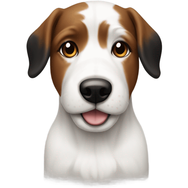 A small white dog with brown spots beside a white Bassett with black and brown spots emoji