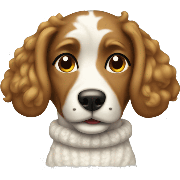 A dog with a white sweater and curly ears emoji