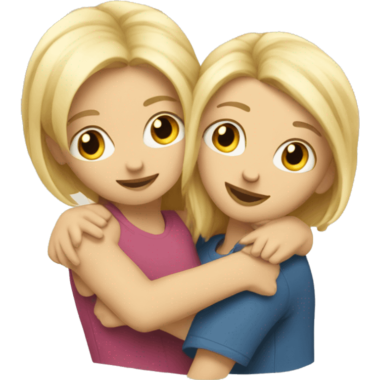 two cute blond friends hugging each other  emoji