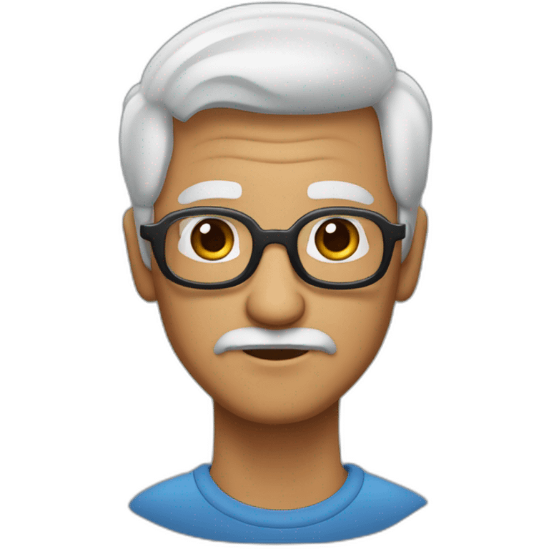 Abuelo,lentes azules, pelo corto, cejas negras y barba corta a emoji