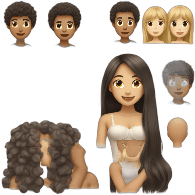 couple (1st asian woman with blonde bangs but dark long hair with brown eyes 2nd darker skintone  man with afro hair and brown eyes) emoji