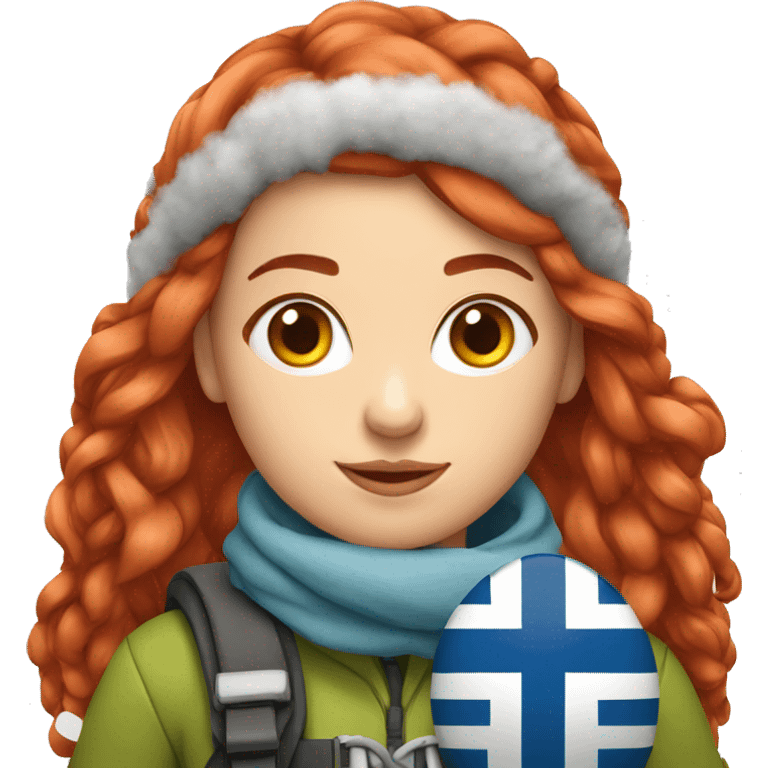 female winter mountaineer red hair with easter egg and greek flag  emoji