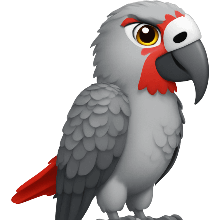 A large parrot. It has gray feathers and a red tail, and its head is white. It is very cute and small and very little annoying, but quite noisy. emoji