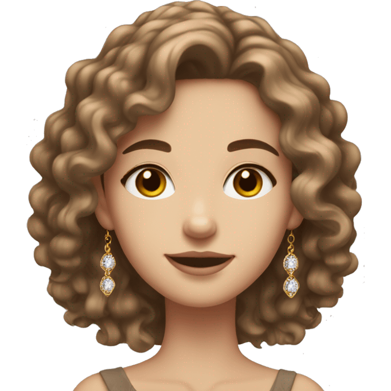 white beautiful girl with brown wavy hair and brown eyes wearing jewellery  emoji