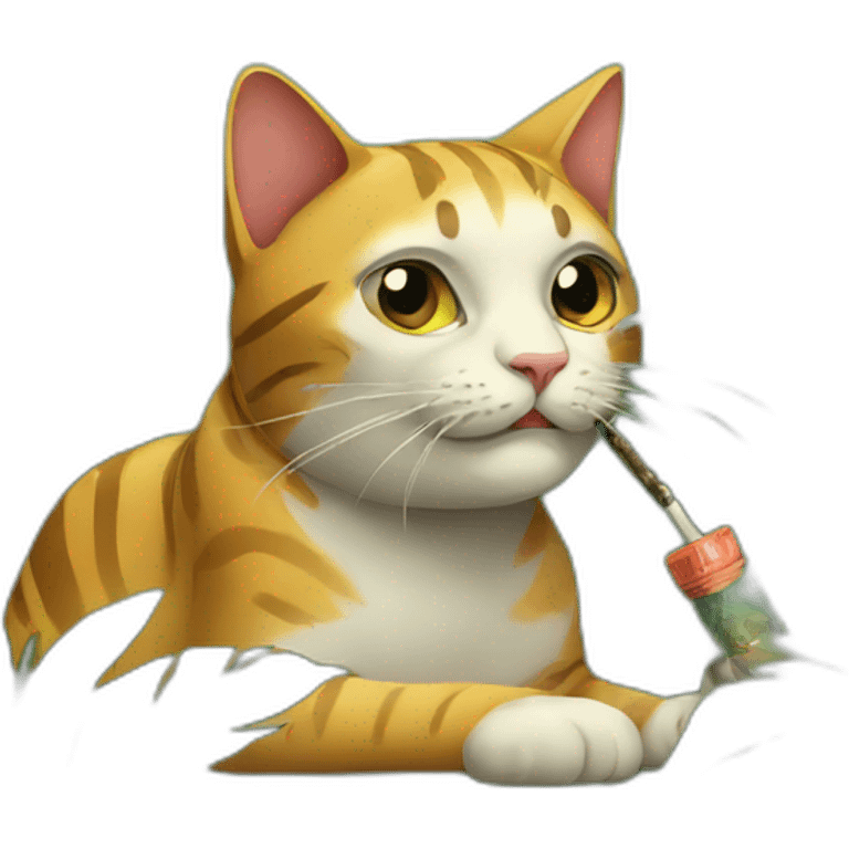 A cat smoking in a jungle emoji