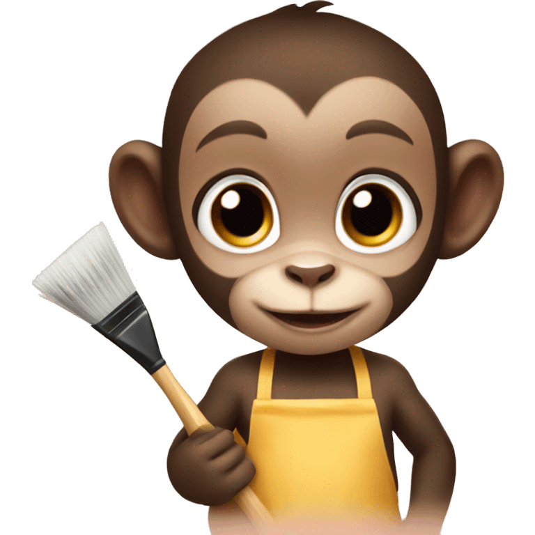 a baby monkey with an apron with a brush emoji