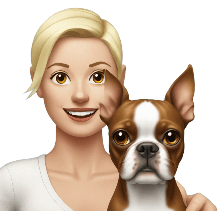 Red Boston Terrier with blonde woman emoji