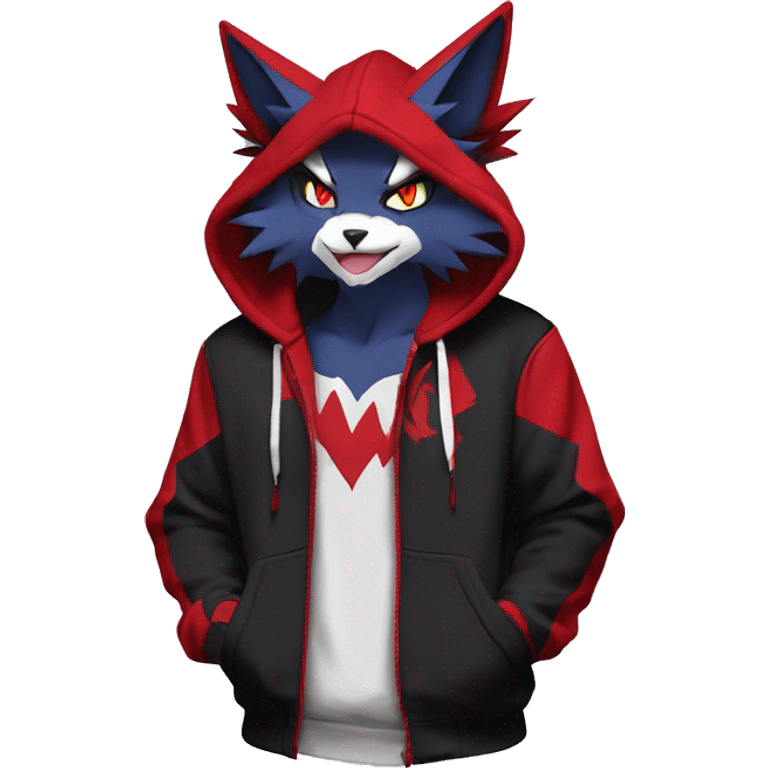 Edgy Cool Anthro Zoroark-Zangoose-Litten Fakemon Fursona Hoodie Full Body emoji