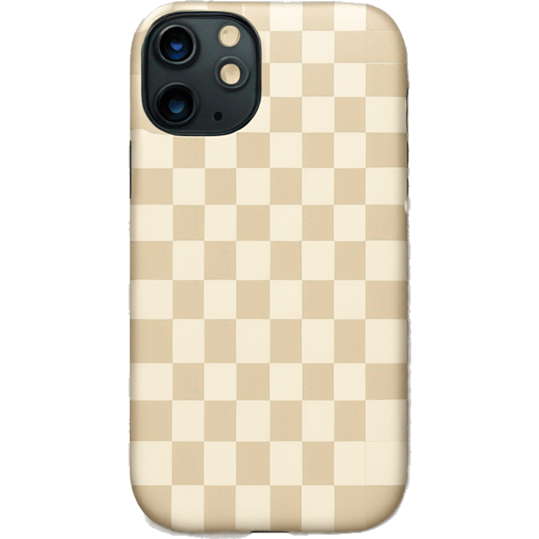 white iPhone 14 with beige checkered case emoji