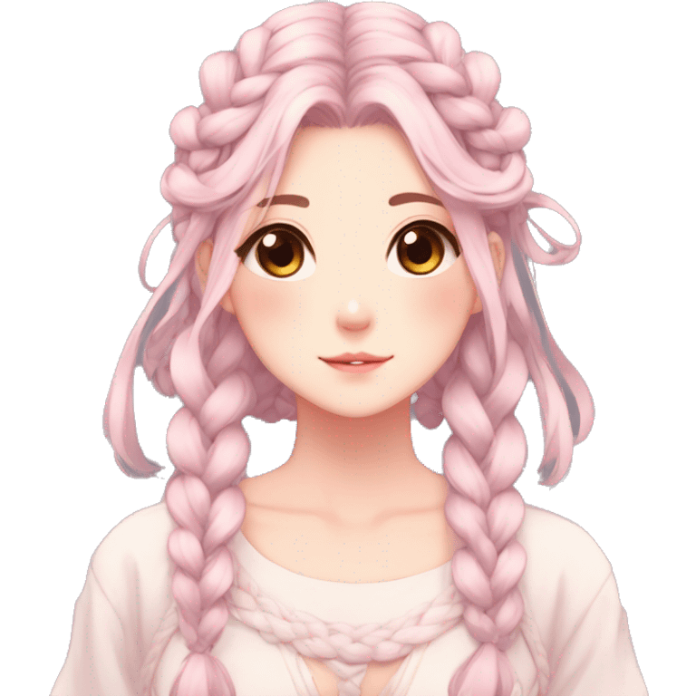 Gorgeous pastel anime girl with blushing face and hair garnitures and braided hair aesthetic trending style emoji