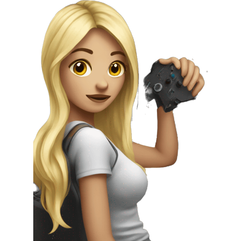 Blonde girl at gaming setup  emoji