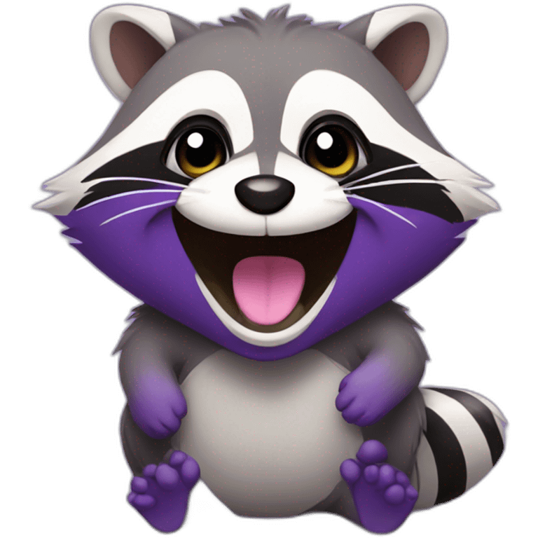 Cute violet raccoon is laughing emoji