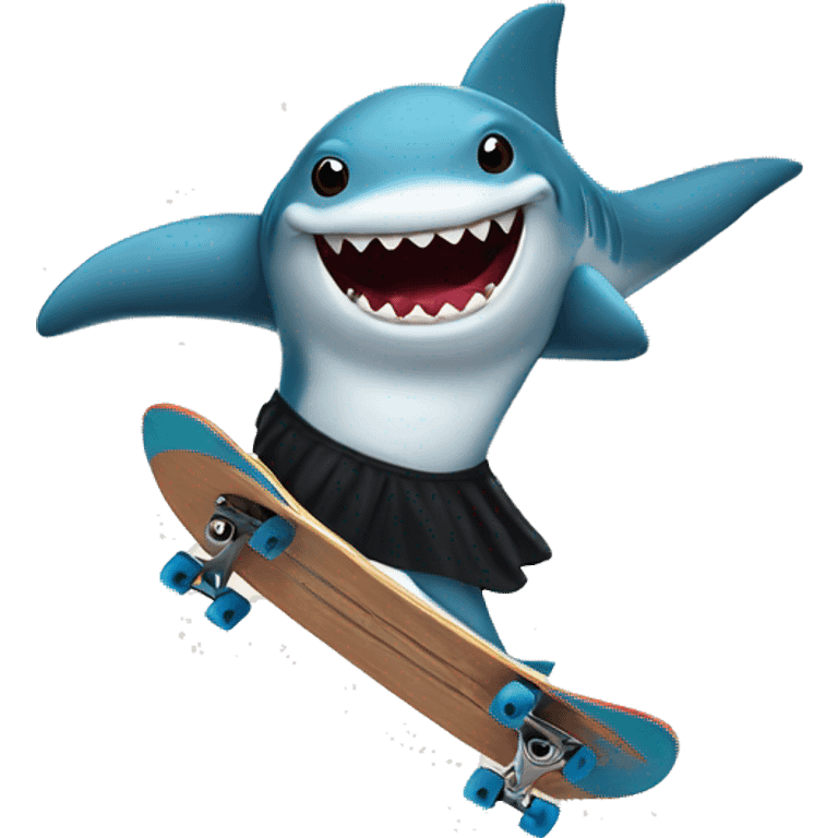 Skateboarding shark wearing a tutu holding a fish emoji