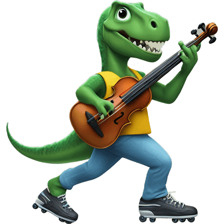 Dinosaur playing the violin while roller blading  emoji