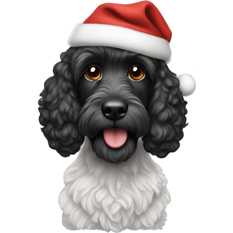 Black cockapoo with a santa hat emoji