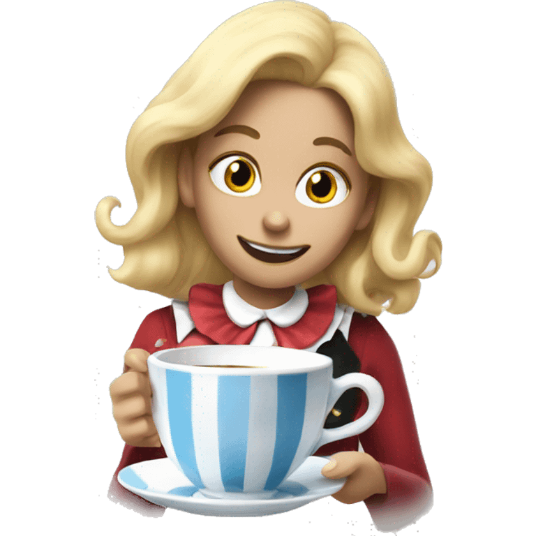 Alice's adventures in Wonderland drinks coffee emoji