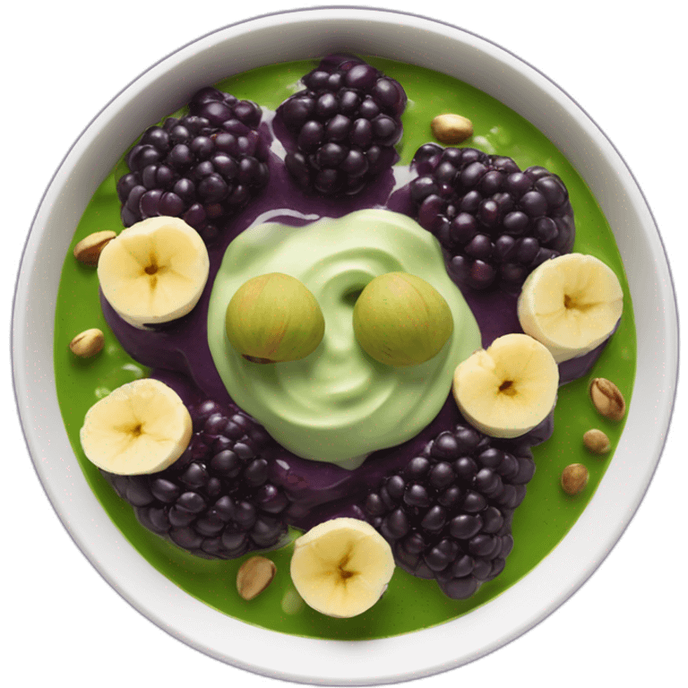 Acai bowl with pistachio sauce ontop emoji