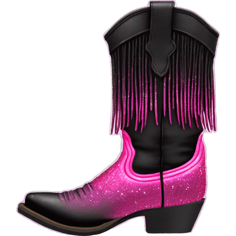 Realistic short neon pink to black ombre fashion cowgirl boot with sparkly shiny glitter fringe on them. emoji