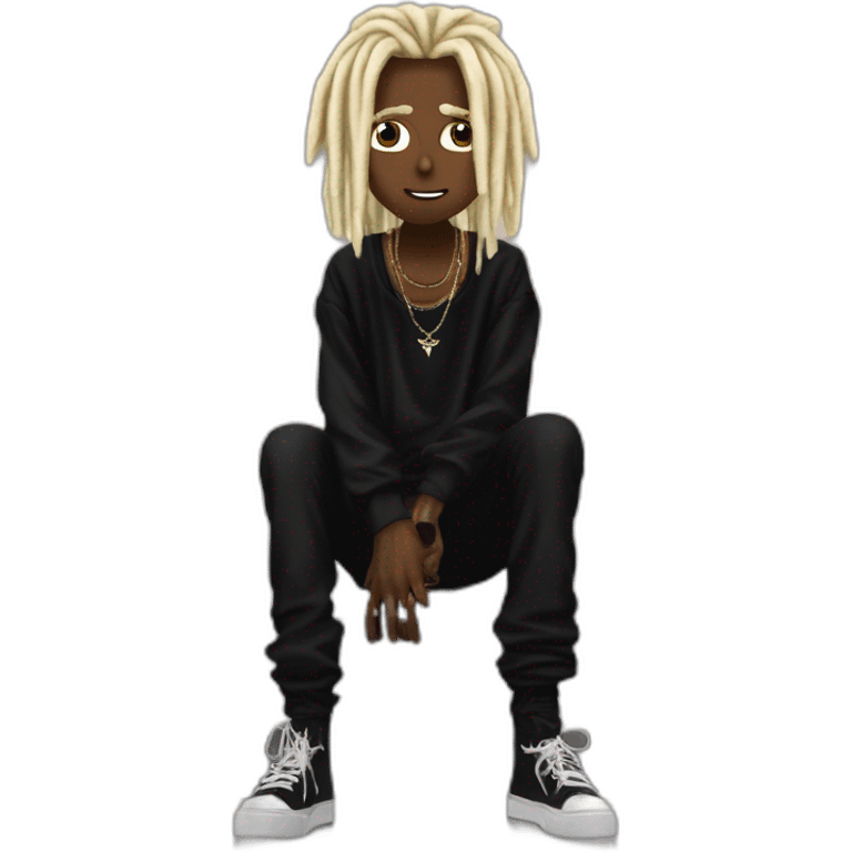 playboi carti blonde dreads with black shirt on that says opium with this symbol “*” with black pants and rick owens shoes on and also black durag emoji