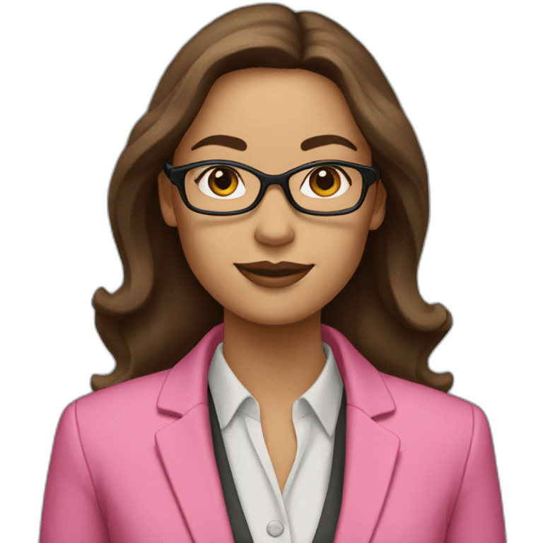 Woman with glasses and long brown hair dressed with a pink blazer emoji