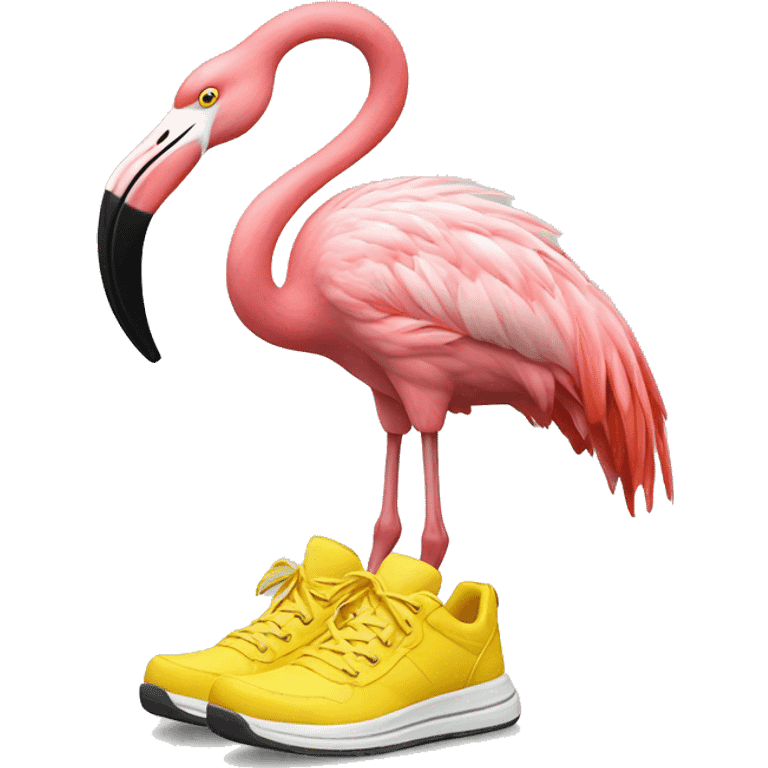 Flamingo with yellow sneakers emoji