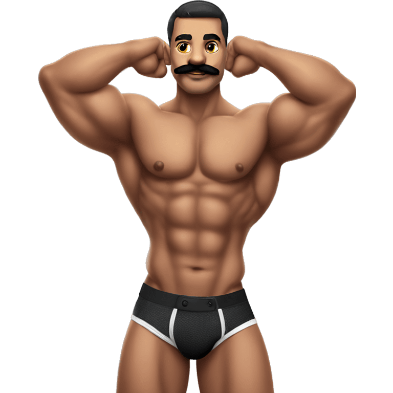 gay bodybuilder with mustache in jockstrap realistic emoji