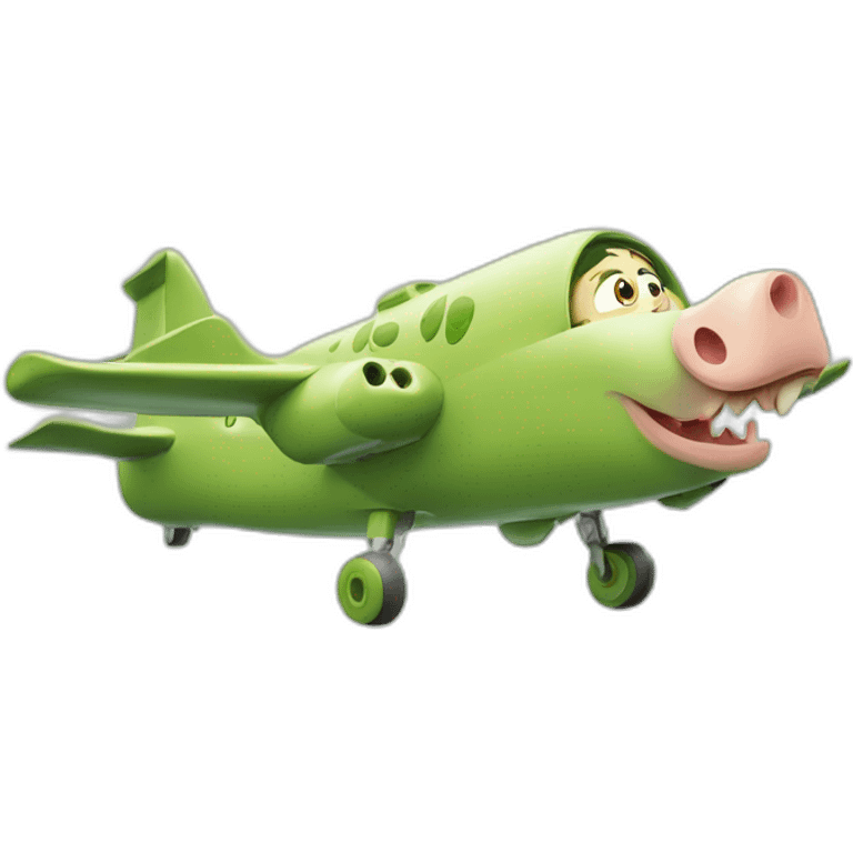 Cochon sur avion avec une tête de crocodile emoji