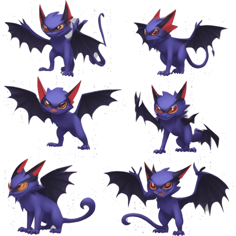 Edgy Cool Kawaii Litten-Noivern-Noibat-Absol-Pokémon Full Body emoji