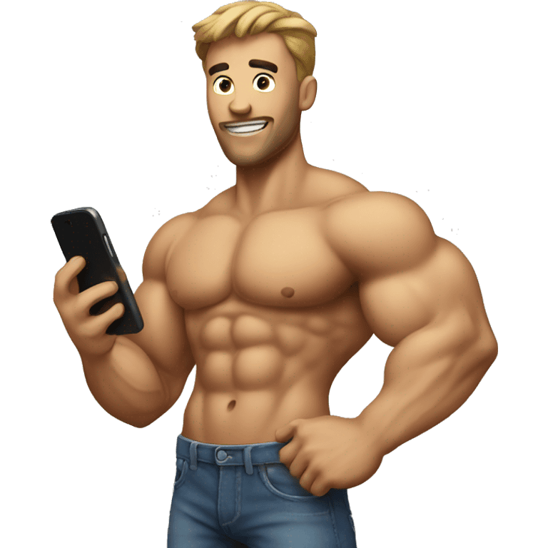 muscular guy with phone emoji