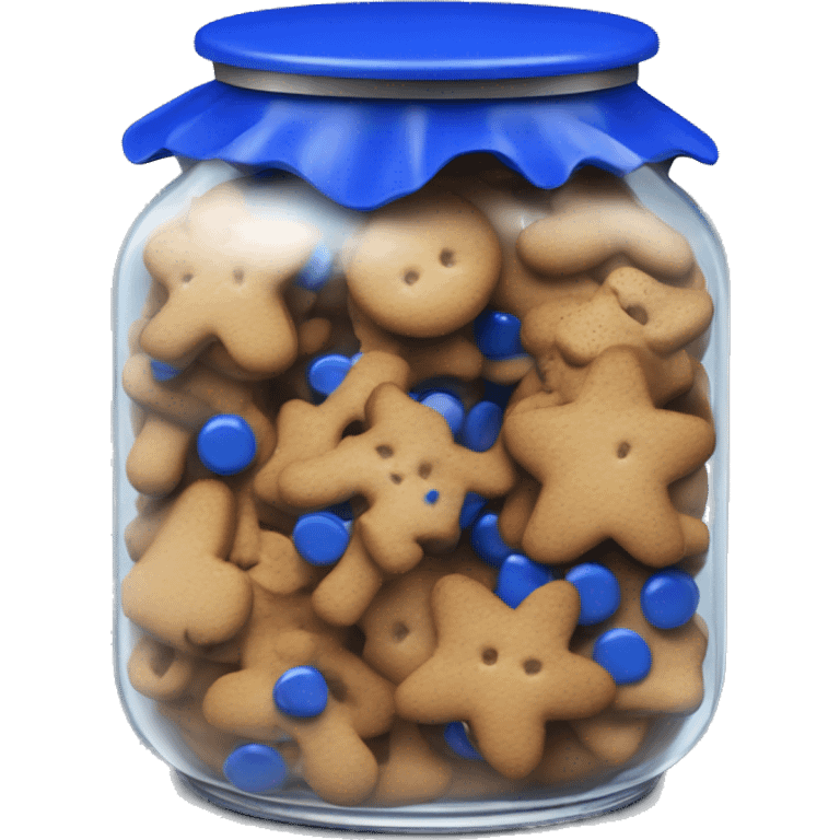 Realistic glass cookie jar with cobalt blue lid full of gingerbread cookies isolated. emoji