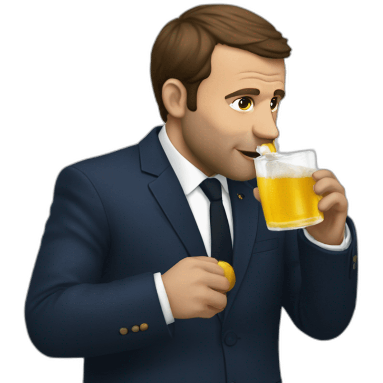 Macron drinking a bear emoji