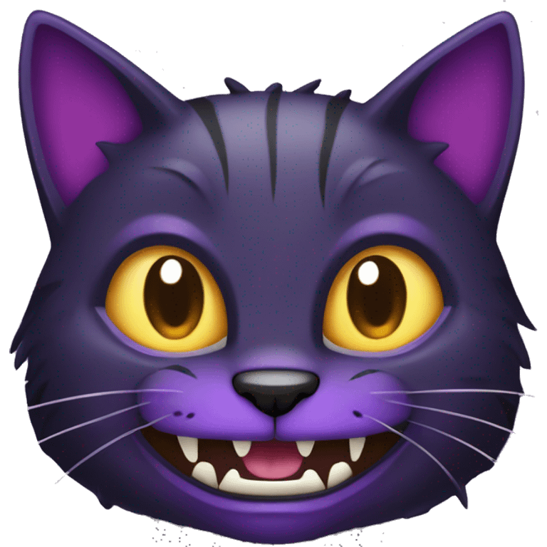 Black-purple Cat-Fakémon with big fangs full body emoji